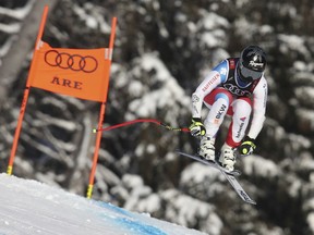 Switzerland's Lara Gut competes during a women's downhill training at the Alpine Ski World Championships in Are, Sweden, Monday, Feb. 4, 2019.