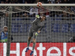 Porto goalkeeper Iker Casillas saves a ball during a Champions League round of 16 first leg soccer match between Roma and Porto, at Rome's Olympic Stadium, Tuesday, Feb. 12, 2019.