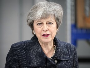 British Prime Minister Theresa May delivers a speech in Grimsby, England.
