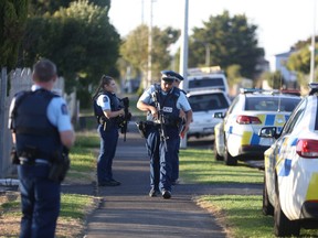 Armed police maintain a presence outside the Masijd Ayesha Mosque in Manurewa on March 15, 2019 in Auckland, New Zealand. Four people are in custody following shootings at two mosques in Christchurch this afternoon, and the number of fatalities has yet to be confirmed. New Zealanders have been urged to not attend evening prayers today following the attacks.