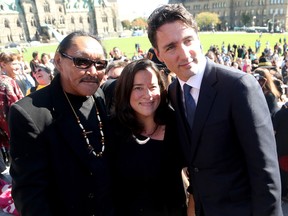 Prime Minister Justin Trudeau and Jody Wilson-Raybould, then the attorney general and minister of justice, at a vigil for missing and murdered Indigenous women on Oct. 4, 2016, at Parliament Hill.