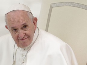 Pope Francis attends an audience with participants of a course on the Internal Forum promoted by the Apostolic Penitentiary Court, in the Pope Paul VI hall, at the Vatican, Friday, March 29, 2019.