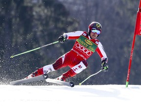 Austria's Marcel Hirscher speeds down the course during an Alpine Skiing World Cup men's Giant Slalom, in Kranjska Gora, Slovenia, Saturday, March. 9, 2019.