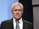 Jeopardy! host Alex Trebek as he is inducted into the National Association of Broadcasters Broadcasting Hall of Fame on April 9, 2018 in Las Vegas.
