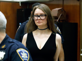 Anna Sorokin arrives in New York State Supreme Court for her trial on grand larceny charges, in New York, March 27, 2019.