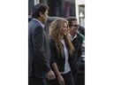 Colombian singers Shakira, center, and Carlos Vives, right, arrive at court in Madrid, Spain, Wednesday, March 27, 2019. Shakira and Vives have previously rejected allegations made by a Cuban-born singer and producer that they had plagiarized his work in their award-winning music hit 