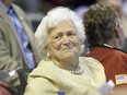 This April 18, 2009 file photo shows former first lady Barbara Bush during the third inning of a Major League Baseball game in Houston.