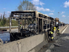 The wreckage of a school bus that was transporting some 50 children after it was torched by the bus’ driver, in San Donato Milanese on March 20, 2019.