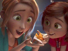 This image released by Paramount Animation shows June, voiced by Sofia Mali, right, and her mom, voiced by Jennifer Garner, in a scene from the animated film "Wonder Park." (Paramount Animation via AP)