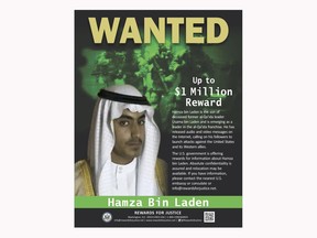 This wanted poster released by the U.S. Department of State Rewards for Justice program shows Hamza bin Laden. Saudi Arabia announced Friday, March 1, 2019 it had revoked the citizenship of bin Laden, the son of the late al-Qaida leader who has become an increasingly prominent figure in the terror network. (Rewards for Justice via AP)