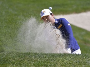 Inbee Park, of South Korea, plays a shot from a bunker on the fourth hole during the final round of the Kia Classic LPGA golf tournament Sunday, March 31, 2019, in Carlsbad, Calif.