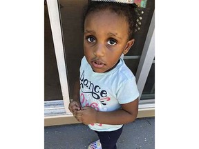 This undated photo provided by the Milwaukee Police Department shows Noelani Robinson. Authorities are asking "the entire nation" for help finding a missing 2-year-old girl after the arrest of a man suspected of fatally shooting her mother in Milwaukee this week, the city's police chief said Friday, March 15, 2019. (Milwaukee Police Department via AP)