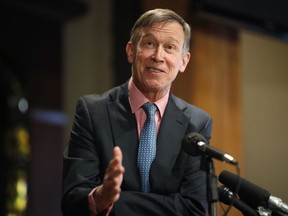 Former Colorado Gov. John Hickenlooper responds to questions during a news conference in the brewpub that he established before his foray into politics Wednesday, March 6, 2019, in lower downtown Denver. Hickenlooper will appear at a sendoff event Thursday in Denver's Civic Center Park to launch his campaign for the Democratic nomination for the presidency in 2020.