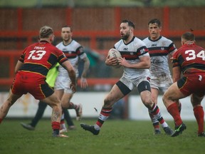 Bob Beswick makes a run for the Toronto Wolfpack against Dewsbury Rams in Betfred Championship play on Sunday, March 3, 3019. The rugby league game was the 400th of Beswick's career.