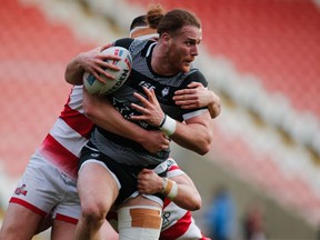 Toronto Wolfpack's Anthony Mullally battles against the Leigh Centurions during the Betfred Championship Round 4 fixture in Leigh, U.K. on Sunday, Feb. 24, 2019 in this handout photo. The Toronto Wolfpack added size, experience and a discerning palate in Anthony Mullally. The Irish international forward known as the Vegan Warrior is co-owner of Vital Cafe, a vegan restaurant in Leeds, England.