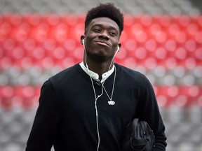 Vancouver Whitecaps' Alphonso Davies walks across the field to the dressing room as he arrives at B.C. Place stadium to play his final match as a member of the MLS soccer team, in Vancouver on Sunday, Oct. 28, 2018. In his return to Vancouver, Bayern Munich teenager Alphonso Davies will look to help complete Canada's perfect CONCACAF Nations League qualifying run against French Guiana on March 24 at BC Place Stadium.