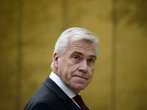 Dwight Ball, Premier of Newfoundland and Labrador, arrives to appear as a witness at a Senate Committee on Energy, the Environment and Natural Resources in the Senate of Canada Building in Ottawa on February 28, 2019. Ottawa and Newfoundland and Labrador have pledged more than $40 million to programs aimed at curbing greenhouse gas emissions over the next three years. Premier Dwight Ball said the money will be spent on various initiatives to bring down emissions and support so-called clean growth in the province.