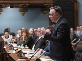 Quebec Premier Francois Legault responds to the Opposition during question period Tuesday, February 5, 2019 at the legislature in Quebec City.