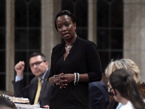 Parliamentary Secretary to the Minister of International Development Celina Caesar-Chavannes rises during Question Period in the House of Commons on Parliament Hill in Ottawa on Friday, May 25, 2018. Celina Caesar-Chavannes has informed Prime Minister Justin Trudeau that she will no longer be part of a the Liberal caucus and will sit as an independent MP.