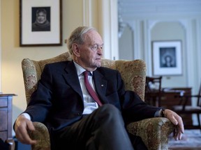 Former prime minister Jean Chretien participates in an interview promoting his new book in Ottawa on Friday, Oct. 5, 2018. Nova Scotia's premier says the RCMP has found no evidence that former prime minister Jean Chretien carried out illegal lobbying during a visit to his Halifax office last year.