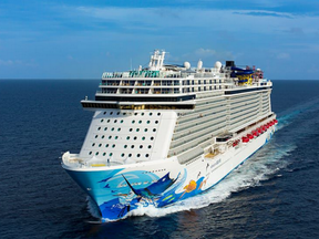 The Norweigan cruise ship 'Escape' which tilted to the left after being hit by a strong gust of wind, terrifying passengers on board.