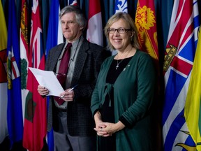 Green Party Leader Elizabeth May and Daniel Green wait to start a news conference announcing Green as a Deputy leader of the party Tuesday December 2, 2014 in Ottawa. The Green Party of Canada's encouraging result in a federal byelection in a Quebec riding last week has deputy leader Daniel Green hopeful the party can make a major breakthrough in this fall's general election.