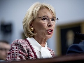 Education Secretary Betsy DeVos speaks during a House Appropriations subcommittee hearing on budget on Capitol Hill in Washington, Tuesday, March 26, 2019.