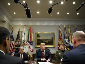 President Donald Trump speaks during a briefing on drug trafficking at the southern border in the Roosevelt Room of the White House, Wednesday, March 13, 2019, in Washington.