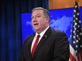 Secretary of State Mike Pompeo speaks during a news conference on Tuesday, March 26, 2019, at the Department of State in Washington.