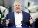 Ontario Premier Doug Ford speaks to reporters in Cambridge, Ont., on March 13, 2019. 