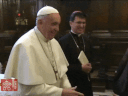 A gif showing the Pope yanking his hand away when people tried to kiss his ring during Mass on Monday, March 25.