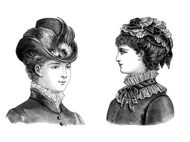Women's hats were all the rage in the early 1900s, along with high collars.