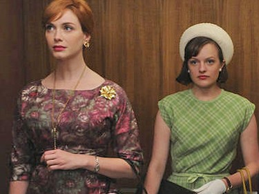 A still from Mad Men, during its 1950s era, featuring the conservative sheath dress.