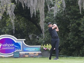 Jason Day drives from the second tee during the first round of the Valspar Championship golf tournament in Palm Harbor, Fla., Thursday, March 21, 2019.