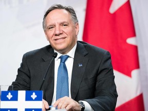 In this file photo taken on December 7, 2018 Premier of Quebec François Legault looks on as prime ministers of the Canadian provinces gather for a meeting set-up by Canada prime minister Justin Trudeau in Montreal, at the Marriott Chateau Champlain.