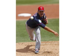 Minnesota Twins starting pitcher Jose Berrios (17) works in the second inning of a spring training baseball game against the Boston Red Sox, Wednesday, March 13, 2019, in Fort Myers, Fla.