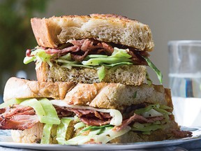 Fried cabbage and ham sandwich