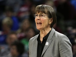Stanford head coach Tara VanDerveer directs her team during the first half of a regional semifinal game against the Missouri State in the NCAA women's college basketball tournament, Saturday, March 30, 2019, in Chicago.
