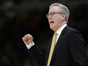 Iowa head coach Fran McCaffery directs his team during the first half of an NCAA college basketball game against Michigan in the quarterfinals of the Big Ten Conference tournament, Friday, March 15, 2019, in Chicago.