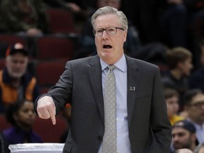 Iowa head coach Fran McCaffery directs his team during the first half of an NCAA college basketball game against the Illinois in the second round of the Big Ten Conference tournament, Thursday, March 14, 2019, in Chicago.