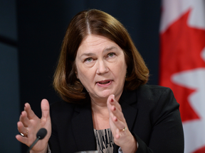 Jane Philpott, then federal health minister, talks about Canada's plan to resettle 25,000 Syrian refugees, in November 2015.