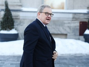 Lawrence MacAulay arrives at a swearing in ceremony at Rideau Hall in Ottawa on Friday, March 1, 2019.