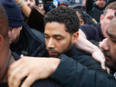 Actor Jussie Smollett leaves Cook County jail following his release in Chicago, Feb. 21, 2019.