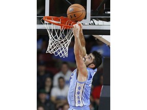 North Carolina's Luke Maye (32) misses a dunk during the first half of an NCAA college basketball game against Boston College in Boston, Tuesday, March 5, 2019.