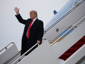 President Donald Trump arrives on Air Force One, Sunday, March 24, 2019, in Andrews Air Force Base, Md., as he returns from Mar-a Lago in Palm Beach, Fla.
