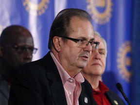 Gary Jones, president of the United Auto Workers union addresses the media after the union's bargaining convention in Detroit, Wednesday, March 13, 2019. Jones earlier said he is "deeply saddened and irritated" by a corruption scandal in which union officials are accused of accepting bribes from Fiat Chrysler executives. According to Jones, the union is "engaged in comprehensive reforms to make sure that this behavior never happens again."