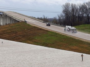 Yazoo River waters creep towards U.S. 61 in Redwood, Miss., Monday, March 11, 2019. This week the Federal Emergency Management Agency (FEMA), the Mississippi Emergency Management Agency (MEMA), along with select local emergency management offices will be conducting joint damage assessments in response to the severe storms and flooding are impacting the state.