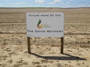 FILE--This July 19, 2018, file photo, shows the property in southwest Belfield, N.D that is the future home The Davis Refinery near Theodore Roosevelt National Park. Parties involved in a dispute over whether North Dakota regulators should be involved in the siting of a controversial oil refinery near Theodore Roosevelt National Park are battling in state court. The dispute is over whether state regulators should have reviewed the site of the $800 million Davis Refinery. Environmental groups say yes, but developer Meridian Energy and the state Public Service Commission are both urging a judge to rule against a hearing.