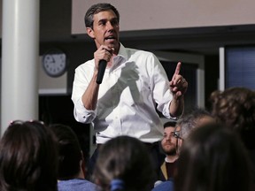 Former Texas congressman Beto O'Rourke gestures during a campaign stop at Keene State College in Keene, N.H., Tuesday, March 19, 2019. O'Rourke announced last week that he'll seek the 2020 Democratic presidential nomination.