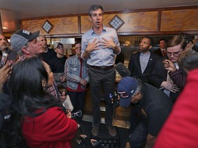 Former Texas congressman Beto O'Rourke answers a question from the audience during a campaign stop at a restaurant in Manchester, N.H., Thursday, March 21, 2019. O'Rourke announced last week that he'll seek the 2020 Democratic presidential nomination.